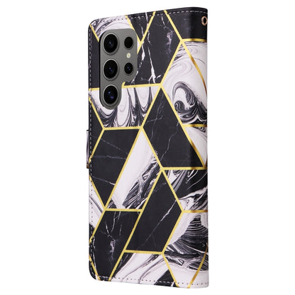 For Samsung Galaxy S25 Ultra 5G Marble Bronzing Stitching Leather Phone Case(Black) by buy2fix