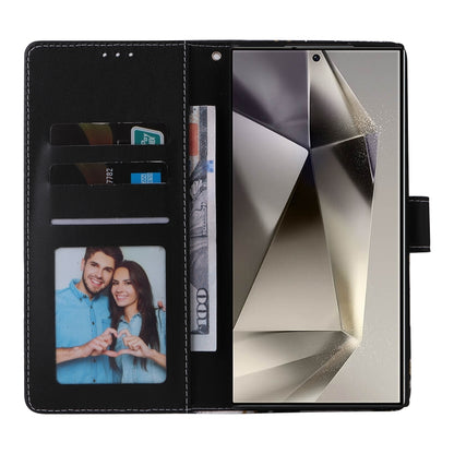 For Samsung Galaxy S25 Ultra 5G Marble Bronzing Stitching Leather Phone Case(Black) by buy2fix