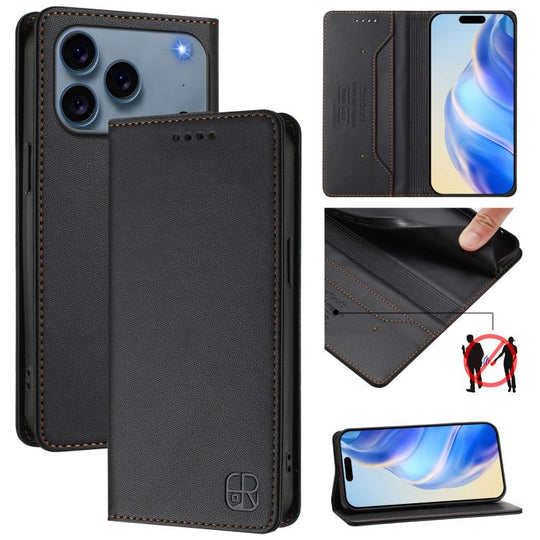 For iPhone 18 Pro Max / 17 Pro Max RC01 Dual-Folded Magnetic Suction RFID Leather Phone Case(Black)