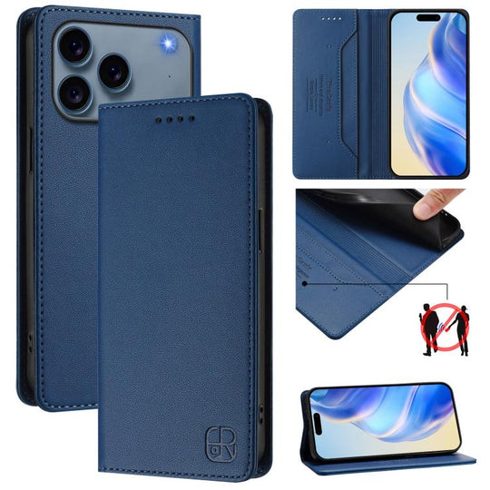 For iPhone 18 Pro Max / 17 Pro Max RC01 Dual-Folded Magnetic Suction RFID Leather Phone Case(Dark Blue)