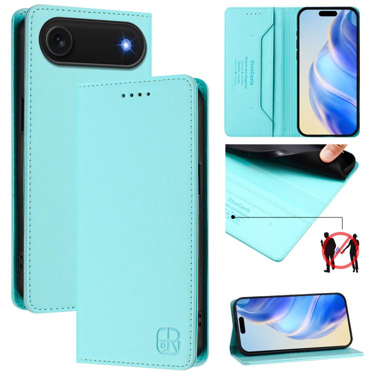 For iPhone Air RC01 Dual-Folded Magnetic Suction RFID Leather Phone Case(Mint Green) - iPhone Air Cases by buy2fix | Online Shopping UK | buy2fix
