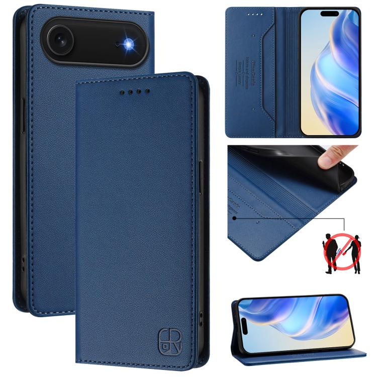 For iPhone Air RC01 Dual-Folded Magnetic Suction RFID Leather Phone Case(Dark Blue) - iPhone Air Cases by buy2fix | Online Shopping UK | buy2fix