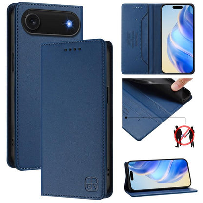 For iPhone Air RC01 Dual-Folded Magnetic Suction RFID Leather Phone Case(Dark Blue) - iPhone Air Cases by buy2fix | Online Shopping UK | buy2fix