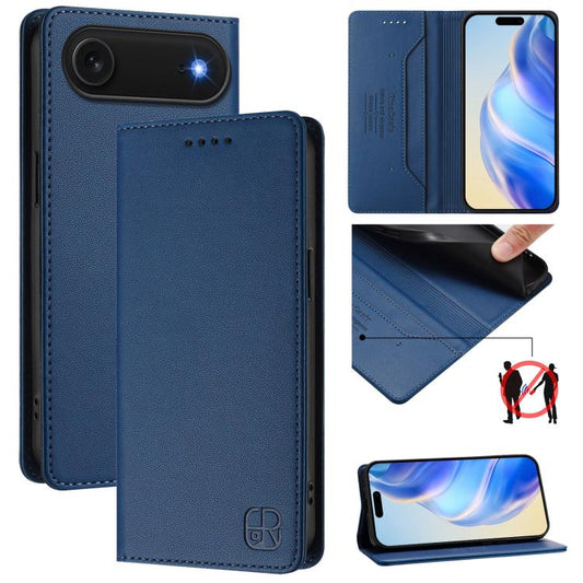 For iPhone Air RC01 Dual-Folded Magnetic Suction RFID Leather Phone Case(Dark Blue) - iPhone Air Cases by buy2fix | Online Shopping UK | buy2fix