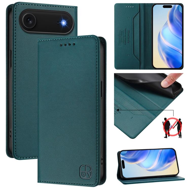 For iPhone Air RC01 Dual-Folded Magnetic Suction RFID Leather Phone Case(Dark Green) - iPhone Air Cases by buy2fix | Online Shopping UK | buy2fix