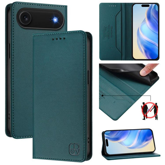 For iPhone Air RC01 Dual-Folded Magnetic Suction RFID Leather Phone Case(Dark Green) - iPhone Air Cases by buy2fix | Online Shopping UK | buy2fix