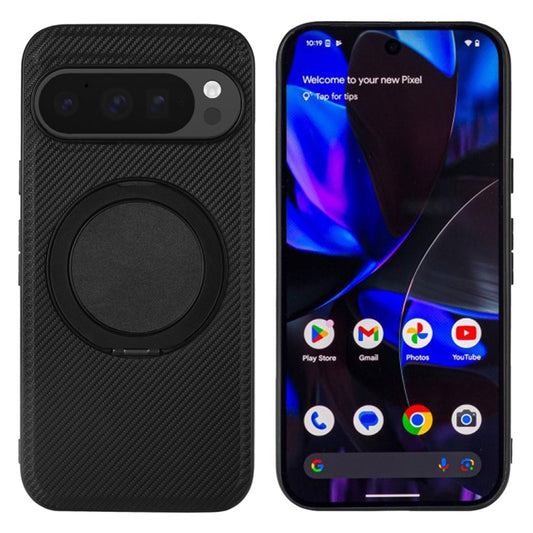 For Google Pixel 9 / Pixel 9 Pro ViLi TCY Series Kevlar Leather Texture Rotating Holder Phone Case(Black) - Google Cases by ViLi | Online Shopping UK | buy2fix