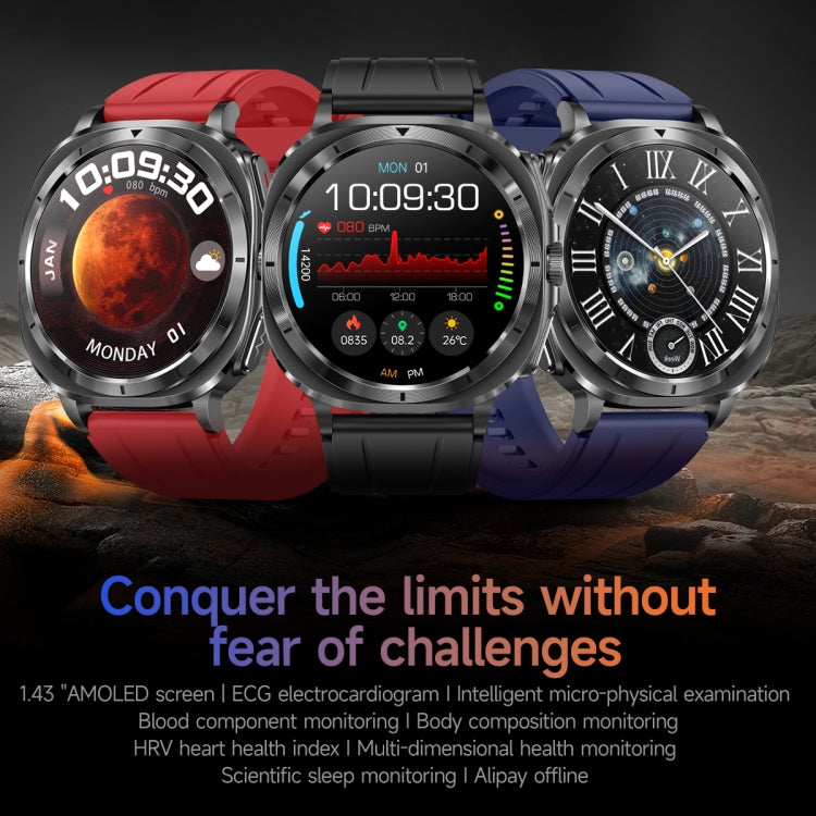ET492 1.43 inch AMOLED Screen Silicone Strap Smart Watch Supports ECG/Blood Sugar Monitoring(Black) - Smart Watches by buy2fix | Online Shopping UK | buy2fix