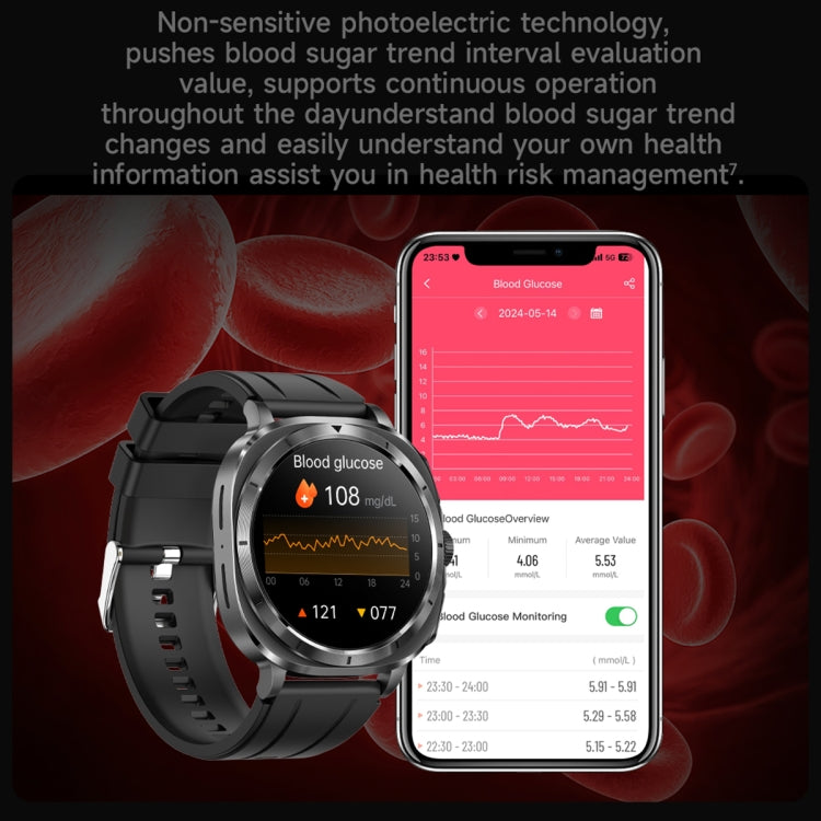 ET492 1.43 inch AMOLED Screen Silicone Strap Smart Watch Supports ECG/Blood Sugar Monitoring(Black) - Smart Watches by buy2fix | Online Shopping UK | buy2fix