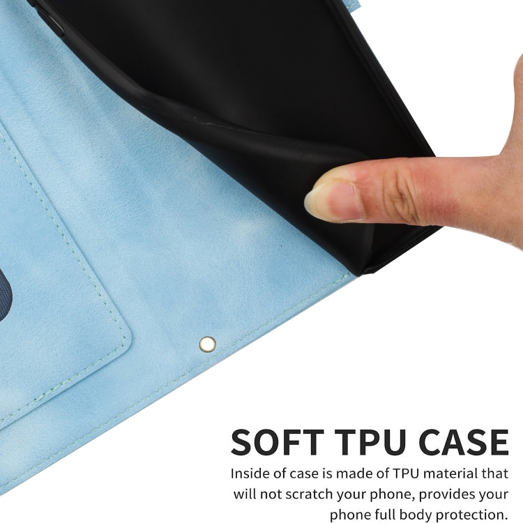 For iPhone 16e Floral Pattern Leather Phone Case with Lanyard(Light Blue) - iPhone 16e Cases by buy2fix | Online Shopping UK | buy2fix