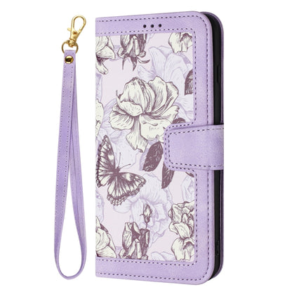For iPhone 16e Floral Pattern Leather Phone Case with Lanyard(Light Purple) - iPhone 16e Cases by buy2fix | Online Shopping UK | buy2fix