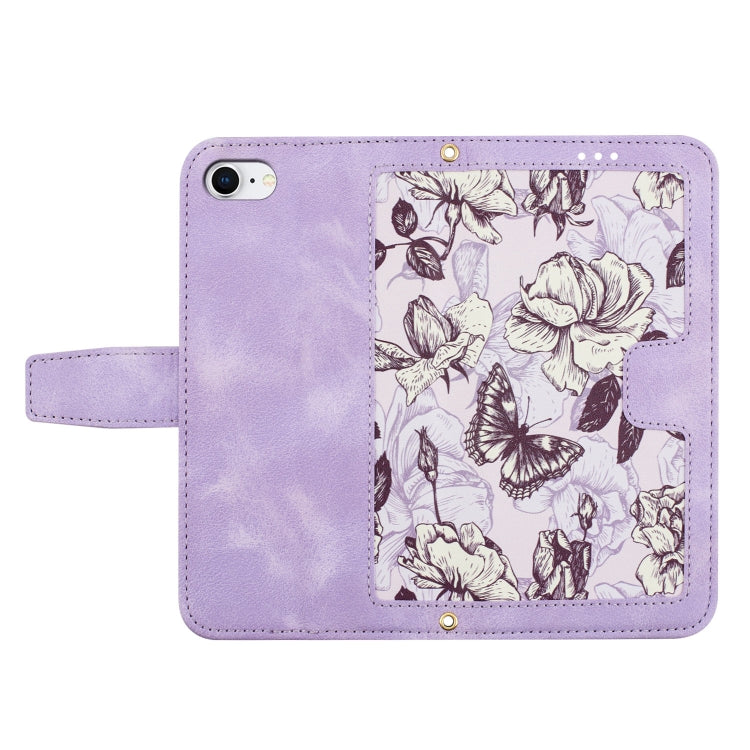 For iPhone 16e Floral Pattern Leather Phone Case with Lanyard(Light Purple) - iPhone 16e Cases by buy2fix | Online Shopping UK | buy2fix