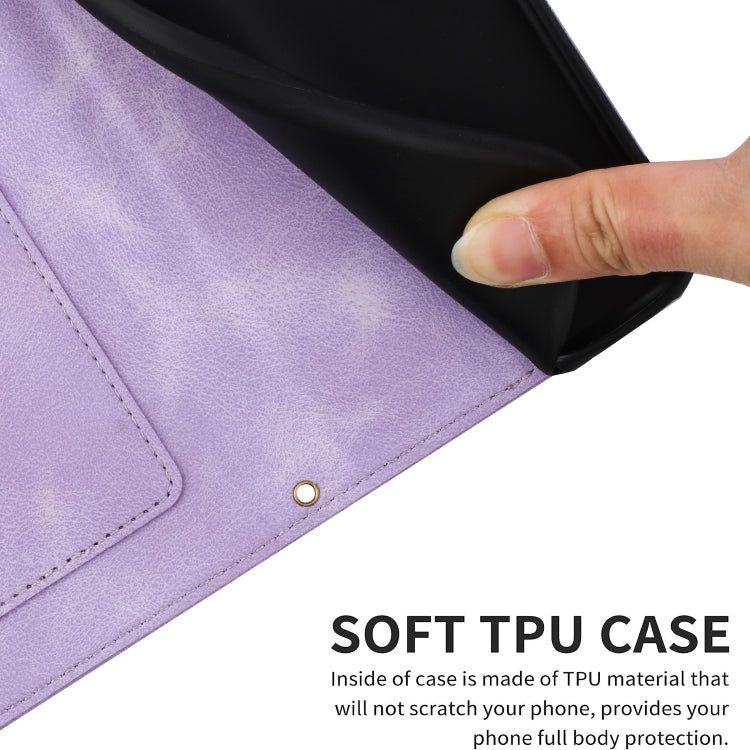 For iPhone 16e Floral Pattern Leather Phone Case with Lanyard(Light Purple) - iPhone 16e Cases by buy2fix | Online Shopping UK | buy2fix