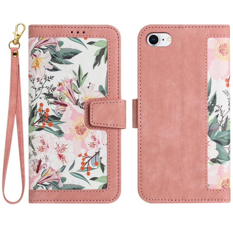 For iPhone 16e Floral Pattern Leather Phone Case with Lanyard(Pink) - iPhone 16e Cases by buy2fix | Online Shopping UK | buy2fix