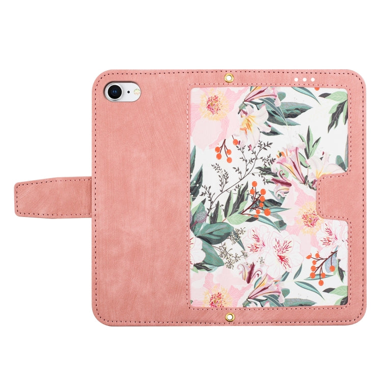 For iPhone 16e Floral Pattern Leather Phone Case with Lanyard(Pink) - iPhone 16e Cases by buy2fix | Online Shopping UK | buy2fix