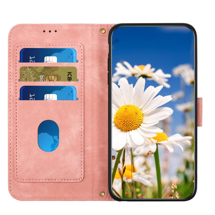 For iPhone 16e Floral Pattern Leather Phone Case with Lanyard(Pink) - iPhone 16e Cases by buy2fix | Online Shopping UK | buy2fix