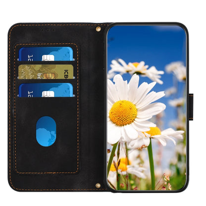 For iPhone 16e Floral Pattern Leather Phone Case with Lanyard(Black) - iPhone 16e Cases by buy2fix | Online Shopping UK | buy2fix
