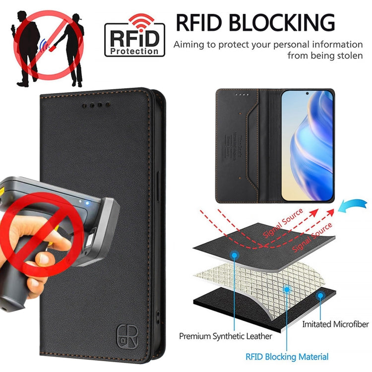 For Samsung Galaxy S24 / S25 5G RC01 Dual-Folded Magnetic Suction RFID Leather Phone Case(Black) by buy2fix