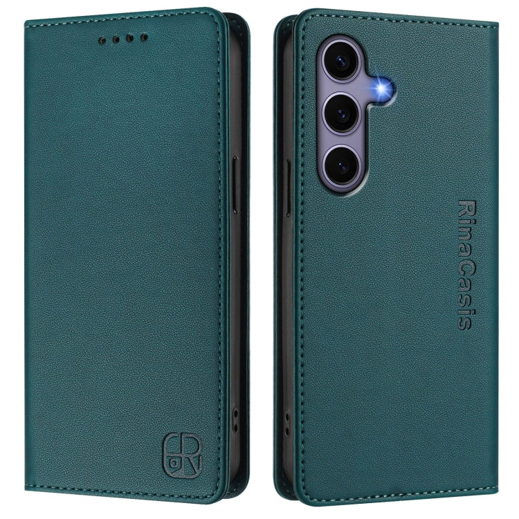 For Samsung Galaxy S24 / S25 5G RC01 Dual-Folded Magnetic Suction RFID Leather Phone Case(Dark Green) by buy2fix