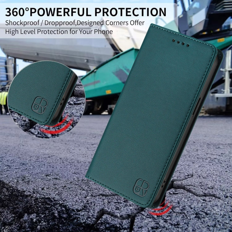 For Samsung Galaxy S24 / S25 5G RC01 Dual-Folded Magnetic Suction RFID Leather Phone Case(Dark Green) by buy2fix