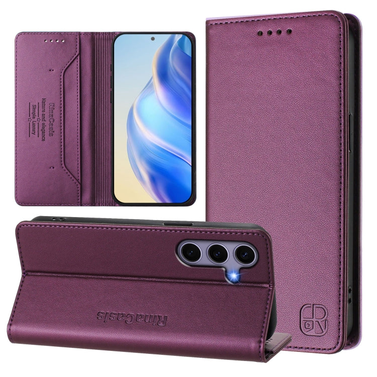 For Samsung Galaxy S24 / S25 5G RC01 Dual-Folded Magnetic Suction RFID Leather Phone Case(Violet) by buy2fix