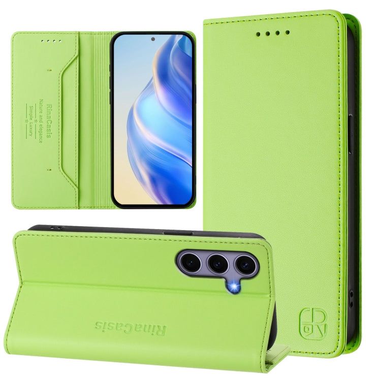 For Samsung Galaxy S24+ / S25+ 5G RC01 Dual-Folded Magnetic Suction RFID Leather Phone Case(Grass Green) by buy2fix
