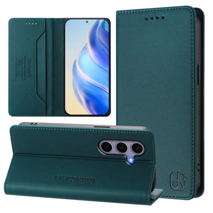 For Samsung Galaxy S24+ / S25+ 5G RC01 Dual-Folded Magnetic Suction RFID Leather Phone Case(Dark Green) by buy2fix