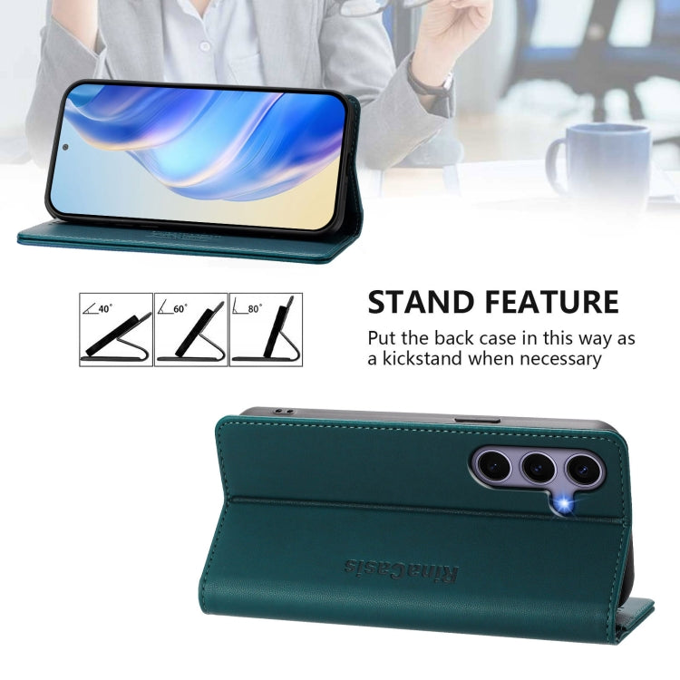 For Samsung Galaxy S24+ / S25+ 5G RC01 Dual-Folded Magnetic Suction RFID Leather Phone Case(Dark Green) by buy2fix