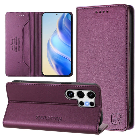 For Galaxy S24 Ultra 5G RC01 Dual-Folded Magnetic Suction RFID Leather Phone Case(Violet)