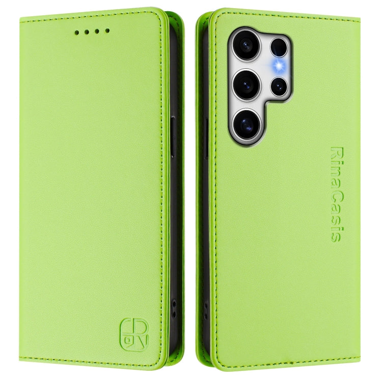 For Samsung Galaxy S25 Ultra 5G RC01 Dual-Folded Magnetic Suction RFID Leather Phone Case(Grass Green) by buy2fix