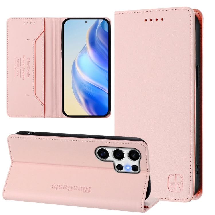 For Samsung Galaxy S25 Ultra 5G RC01 Dual-Folded Magnetic Suction RFID Leather Phone Case(Pink) by buy2fix
