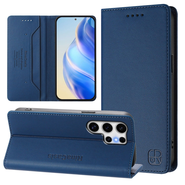 For Samsung Galaxy S25 Ultra 5G RC01 Dual-Folded Magnetic Suction RFID Leather Phone Case(Dark Blue) by buy2fix