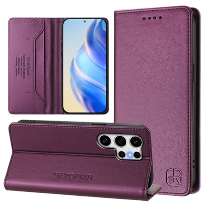 For Samsung Galaxy S25 Ultra 5G RC01 Dual-Folded Magnetic Suction RFID Leather Phone Case(Violet) by buy2fix