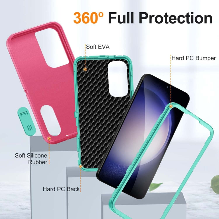 For Samsung Galaxy S24 / S25 5G Rugged PC Hybrid Silicone Phone Case with Holder(Rose Red+Light Green) by buy2fix