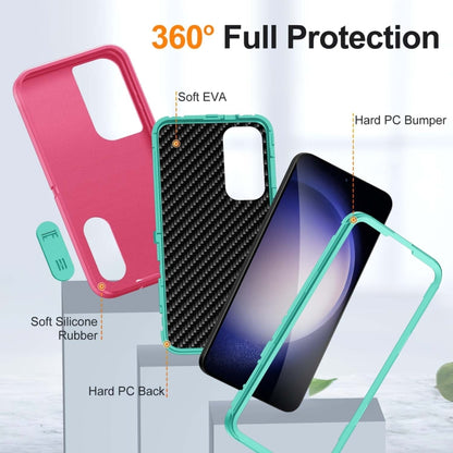 For Samsung Galaxy S24 / S25 5G Rugged PC Hybrid Silicone Phone Case with Holder(Rose Red+Light Green) by buy2fix