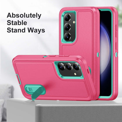 For Samsung Galaxy S24 / S25 5G Rugged PC Hybrid Silicone Phone Case with Holder(Rose Red+Light Green) by buy2fix
