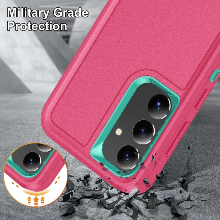 For Samsung Galaxy S24 / S25 5G Rugged PC Hybrid Silicone Phone Case with Holder(Rose Red+Light Green) by buy2fix
