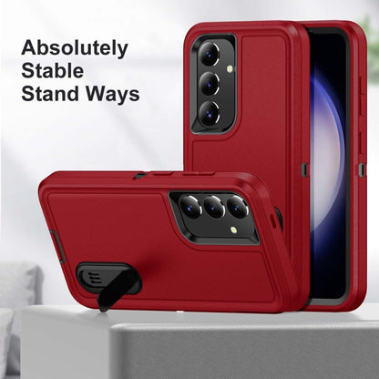 For Samsung Galaxy S24 / S25 5G Rugged PC Hybrid Silicone Phone Case with Holder(Red+Black) by buy2fix