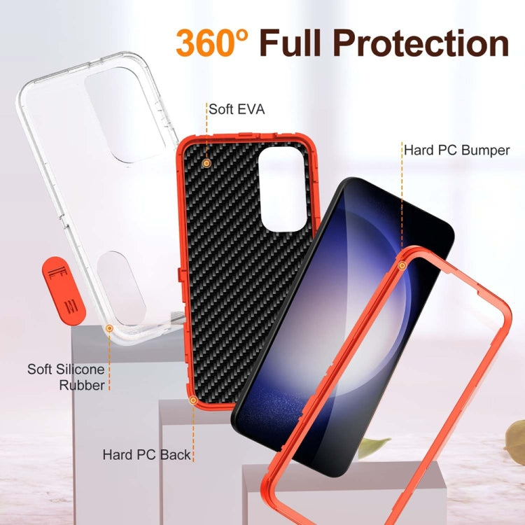 For Samsung Galaxy S24 / S25 5G Rugged PC Hybrid Silicone Phone Case with Holder(Transparent+Orange) by buy2fix