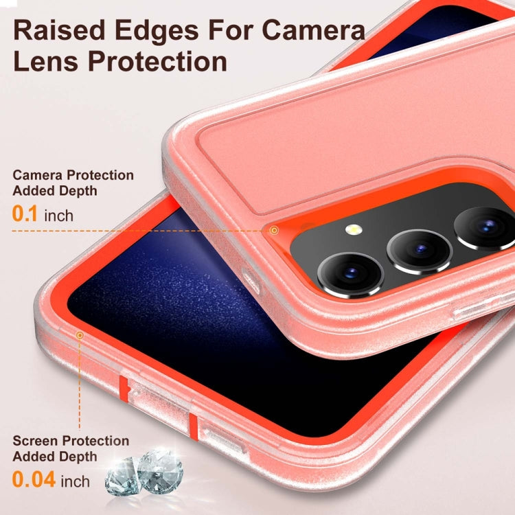 For Samsung Galaxy S24 / S25 5G Rugged PC Hybrid Silicone Phone Case with Holder(Transparent+Orange) by buy2fix
