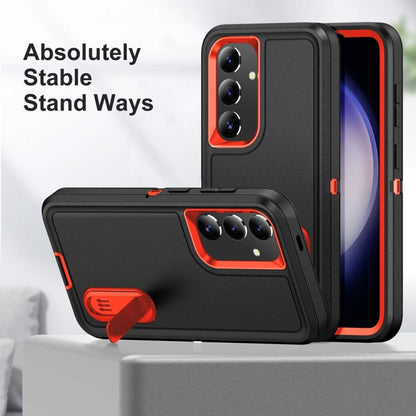 For Samsung Galaxy S24+ / S25+ 5G Rugged PC Hybrid Silicone Phone Case with Holder(Black+Orange) by buy2fix