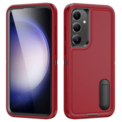 For Samsung Galaxy S24+ / S25+ 5G Rugged PC Hybrid Silicone Phone Case with Holder(Red+Black) by buy2fix