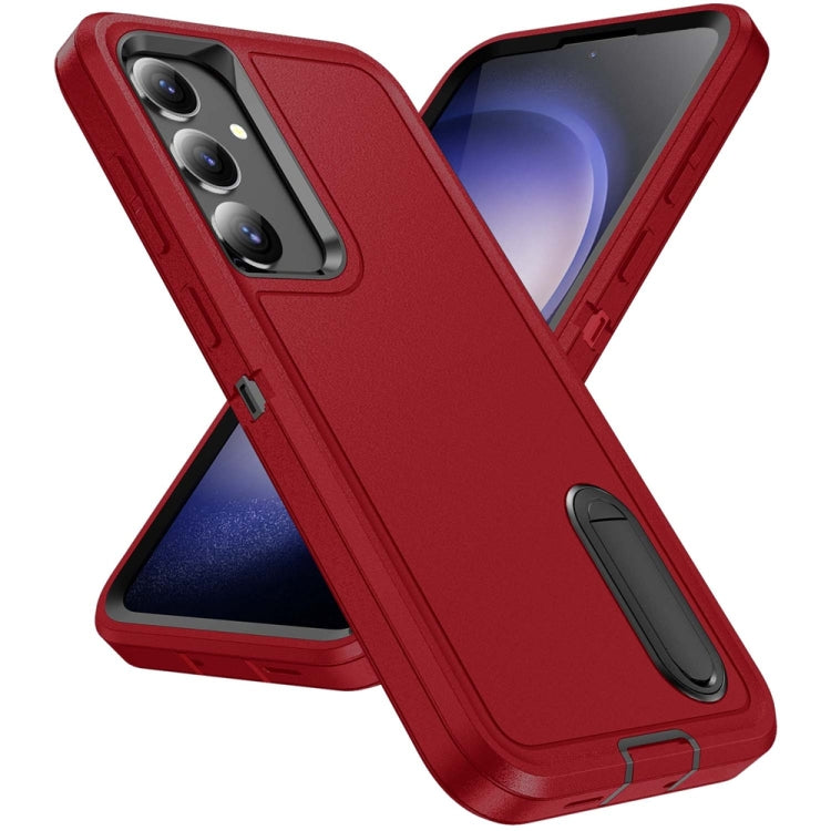 For Samsung Galaxy S24+ / S25+ 5G Rugged PC Hybrid Silicone Phone Case with Holder(Red+Black) by buy2fix