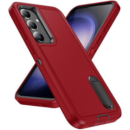 For Samsung Galaxy S24+ / S25+ 5G Rugged PC Hybrid Silicone Phone Case with Holder(Red+Black) by buy2fix