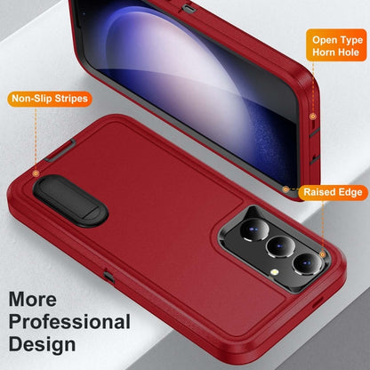 For Samsung Galaxy S24+ / S25+ 5G Rugged PC Hybrid Silicone Phone Case with Holder(Red+Black) by buy2fix