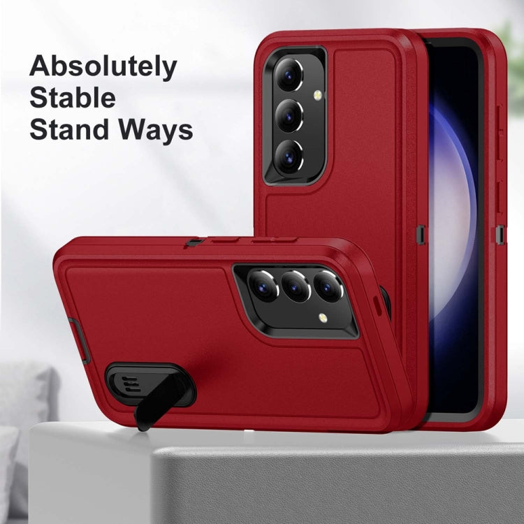 For Samsung Galaxy S24+ / S25+ 5G Rugged PC Hybrid Silicone Phone Case with Holder(Red+Black) by buy2fix