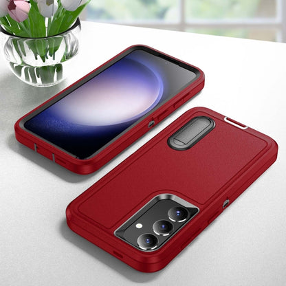 For Samsung Galaxy S24+ / S25+ 5G Rugged PC Hybrid Silicone Phone Case with Holder(Red+Black) by buy2fix