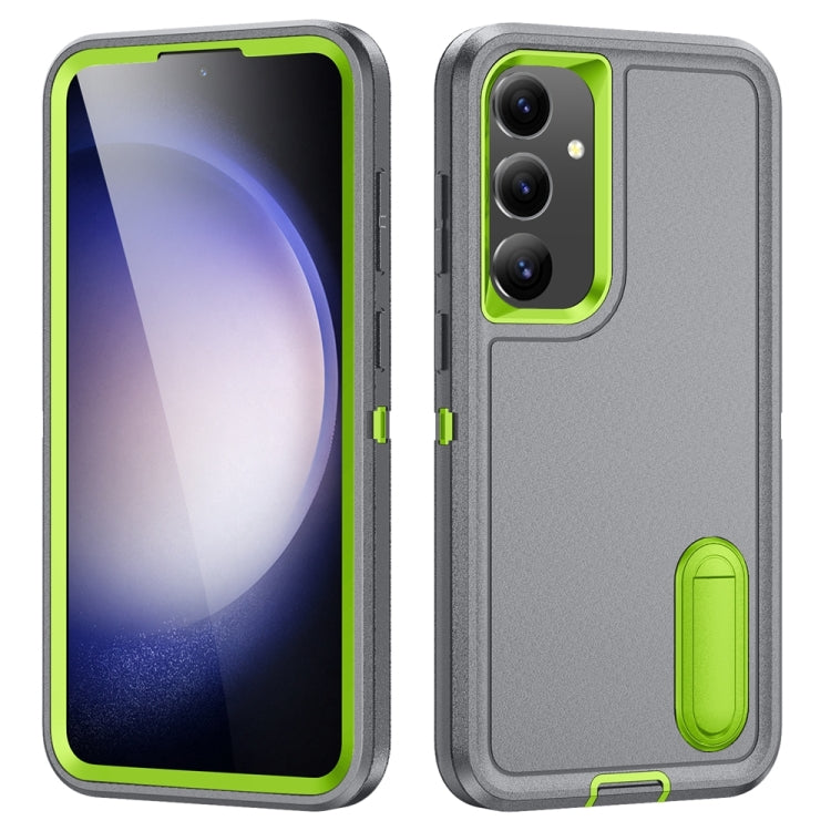 For Samsung Galaxy S24+ / S25+ 5G Rugged PC Hybrid Silicone Phone Case with Holder(Grey+Fresh Green) by buy2fix