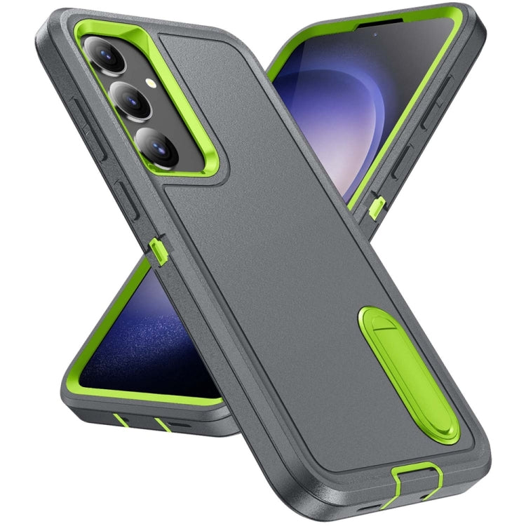 For Samsung Galaxy S24+ / S25+ 5G Rugged PC Hybrid Silicone Phone Case with Holder(Grey+Fresh Green) by buy2fix