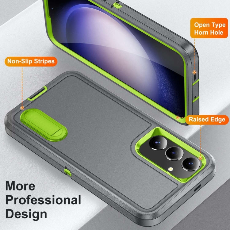 For Samsung Galaxy S24+ / S25+ 5G Rugged PC Hybrid Silicone Phone Case with Holder(Grey+Fresh Green) by buy2fix